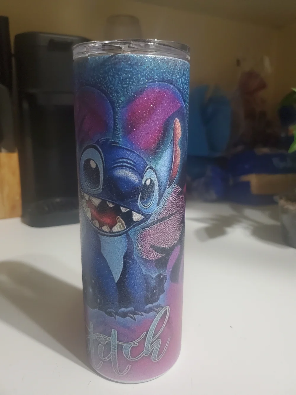 Blue Stitch Character Glitter Tumbler -